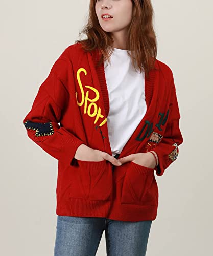 Image of utcoco Womens Open Front Cardigan Cable Knit Long Sleeve Button Down Embroidery Cardigan Sweaters