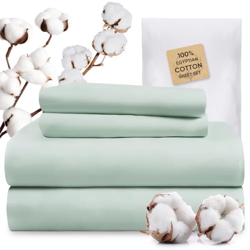 Image of TWK 100% Egyptian Cotton Bed Set 1200 Thread Count, Rich Thickness, Exceptional Long-Lasting Durability, Pilling Resist, Up to 18 Inch Deep Pockets (Mineral, Queen)
