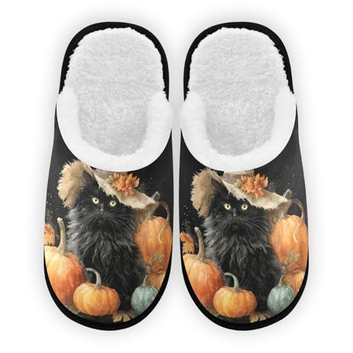 Halloween Cat Cute Black Slippers For Women Men Soft Memory Foam Non-Slip Hallowmas Winter Indoor House Shoes Travel Slipper