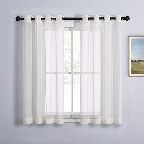 Image of NICETOWN Sheer Window Curtain Drapes for Kitchen, Grommet Voile Sheer Solid Curtain Panels Lightweight & Airy Window Treatment for Flat, Beige, W54 x L54, Sold by 1 Pair