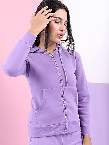 Image of Women's Solid Casual Zipper Cotton Relaxed Fit Sweatshirt for Winter