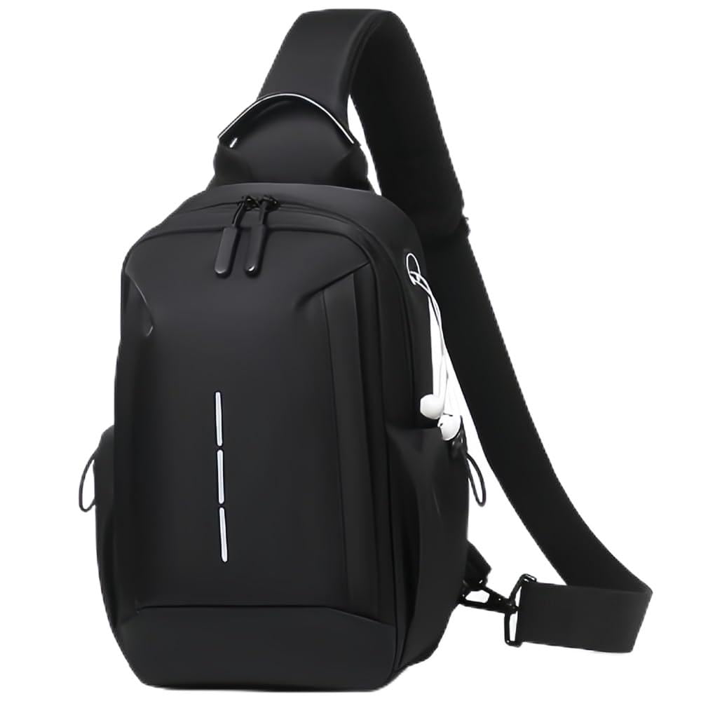 Mixroom - Zainetto da Uomo Zaino Monospalla Porta Tablet Borsa Tab borsello a Tracolla Z32 Nero per Viaggio, Ciclismo, Lavoro, Sport