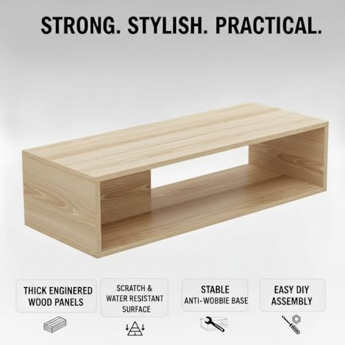 Image of FURLAY Aura Engineered Wood Coffee Table, Minimalist Matte Classic Oak Coffee Table - 80cm Center Table with Asymmetrical Open Storage & Sleek Geometric Design for Living Room (FWTC5-Classic Oak)