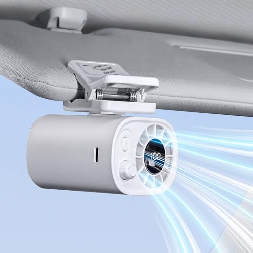 xuenair Car Clip on Fan for SUV RV Van Pickup Visor Roof Handle Seat Belt Small Portable Battery Powered Fan For Car Driver Baby Kids - Powerful High Speed Wind Ultra Light Rotatable Digital Display