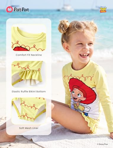Image of Disney Frozen Elsa Stitch Marvel Toddler Girl Two Piece Long Sleeve UPF50+ Swimsuit Rashguard Sets Bathing Suit