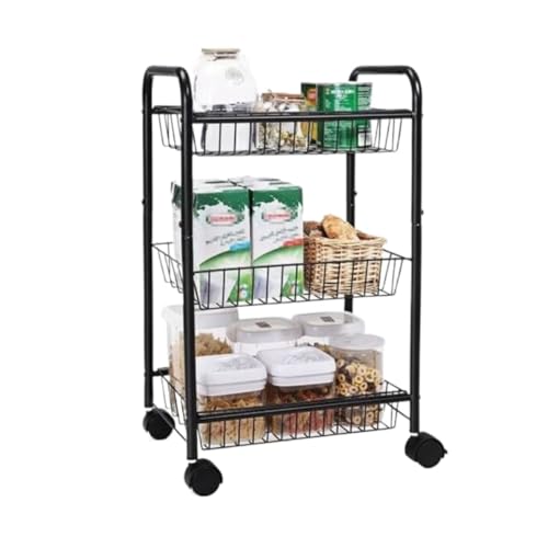 FENGJISUN Carrito De Cocina Móvil Multifuncional Carrito De Almacenamiento 3 Niveles, Cocina Metal, Cesta Frutas Y Verduras, Rodante para Refrigerios(Black)