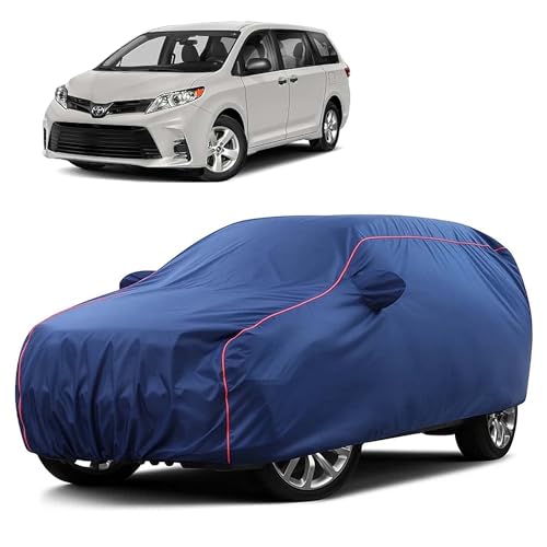 Image of Sulfar 100% Water Resistant Car Body Cover Compatible with Mirror for Toyota Sienna (Triple Stitched, Full Bottom Elastic, Blue Taffeta with Red Piping)