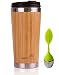 Elegant Reusable Bamboo Eco Travel Mug (Thermos) for Coffee or Tea | Splash-Proof, Easy to Clean Lid | Silicone Tea Infuser Included (15 Oz)