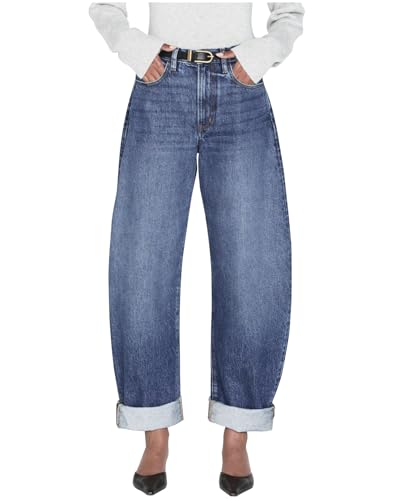 Women's Barrel Jeans High Rise Wide Leg Tapered Jeans Baggy Boyfriend Pants with Pockets