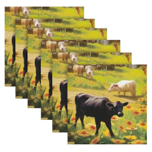 Servilletas de Tela Cuadradas Set x6 Satin Farm Animals miniatura 6
