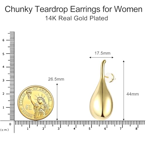 Teardrop Earrings for Women Gold/Silver – Chunky Large Hoop Dangle Earrings Elegant Water Drop Dupes, Hypoallergenic Lightweight Jewelry4