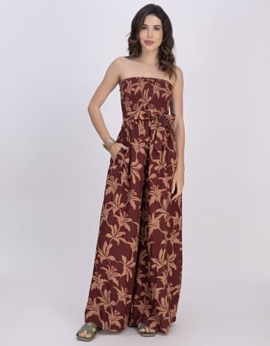 Image of Moomaya Women's Off-Shoulder Printed Rayon Jumpsuit | Sleeveless Indo-Western Romper With Fabric Belt & Pockets