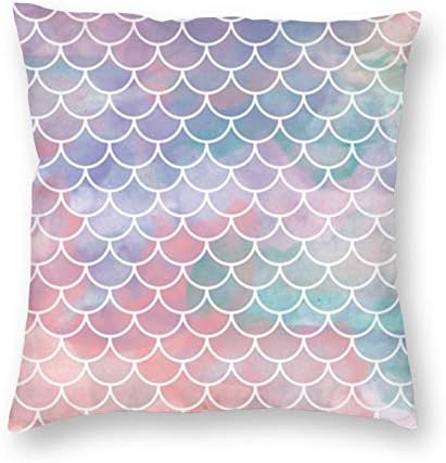 TumzfhQ Throw Pillow Cover 18x18 Inch with Hidden Zipper Mermaid Scales Decorative Soft for Sofa Couch Home Bed Square Car