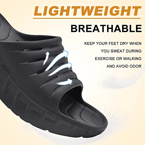 Kuailu Mens Recovery Sandals Sport Comfortable Arch Support Cushion Athletic Slides Orthotic Plantar Fasciitis Open Toe Slip On Wide Width Thick Sole Sandles Summer Pool Beach Slippers Black Size 8 #TOP6