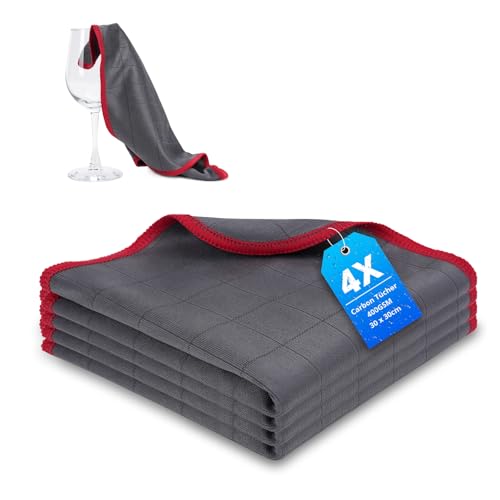 mobumeia 4X Fenstertuch, 30x30cm Fensterputztücher Carbon Tücher Für kristallklare & streifenfreie Scheiben, Poliertuch Gläser Microfasertuch Fenster, Microfaser Fensterputztuch, Glas Tuch
