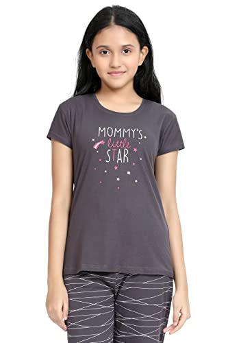 Image of Kids Night Suit for Girls - Cotton Set of Pyjama & T-Shirt Sleepwear - Lightweight & Comfortable Night Wear for Kids