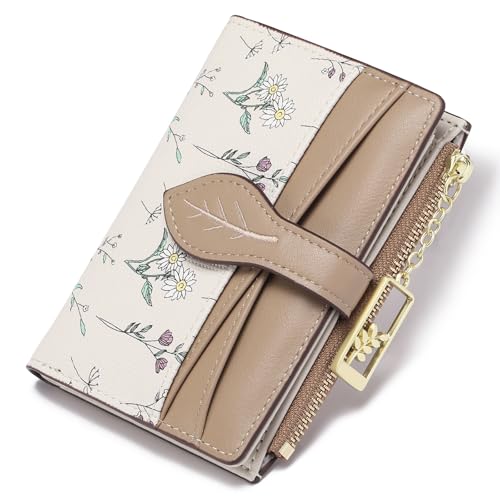 Image of GAEKEAO Small Wallets for Women RFID Blocking Bifold Floral Vegan Leather Wallet Card Holder with Zipper Pocket ID Window