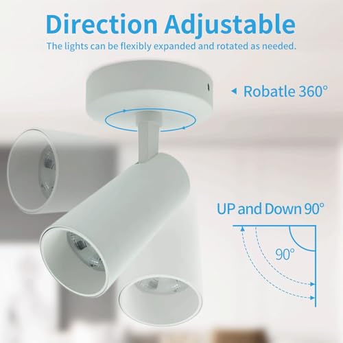 Image of LED Ceiling Spotlight 5CCT 2700K /3000K /3500K /4000K /6000K Selectable Dimmable,Spot Light Indoor Adjustable Flush Mount Lights Fixture 12W CRI 90+, White, 3 Pack Tilt Angle Accent Lighting