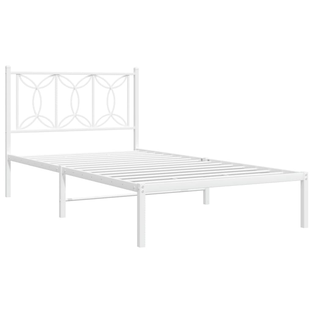 vidaXL Telaio letto con testiera, telaio del letto con rete a doghe in metallo, letto singolo per camera da letto, metallo bianco 100 x 190 cm