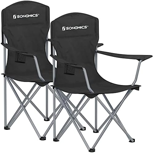 SONGMICS Set of 2 Folding Camping Chairs, Comfortable, Heavy Duty Structure, Max. Load Capacity 150 kg, with Cup Holder, Outdoor Chair