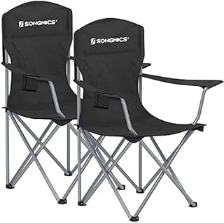 SONGMICS Set of 2 Folding Camping Chairs, Comfortable, Heavy Duty Structure, Max. Load Capacity 150 kg, with Cup Holder, Outdoor Chair