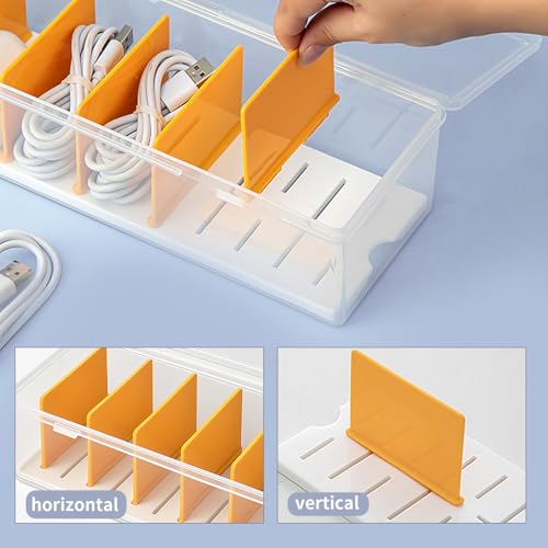 KNJOMZIE 2 Stück Kabelbox, Kabel Organizer Box mit 16 Kabelbindern, Ladekabel Aufbewahrungsbox, Stapelbare Cable Organizer Box für Schublade Schreibtisch