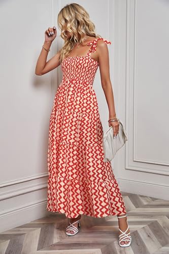 Image of kinstell Women's Summer Boho Spaghetti Strap Square Neck Ruffle Casual Flowy Long Dress Beach Swing Party Maxi Dress