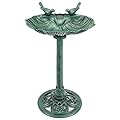 CHRISTOW Bird Bath For Garden Decorative Clam Shell Rustic Green Effect H81cm
