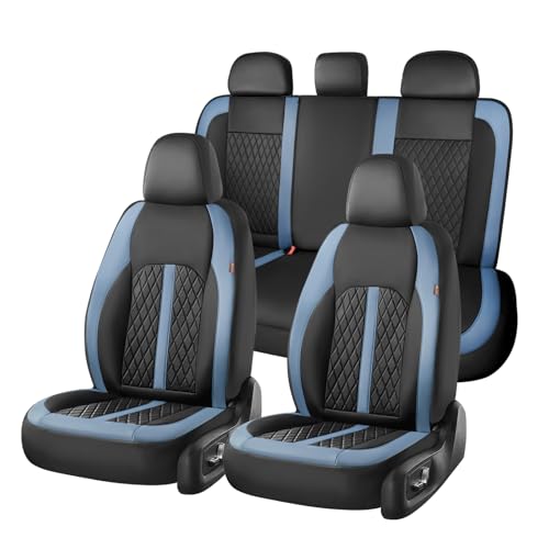 Image of Coverado Universal Leather Seat Covers Full Set for 5 Seats - Waterproof, Durable All-Weather Protector for SUV, Pickup Truck, Sedan, Blue&Black