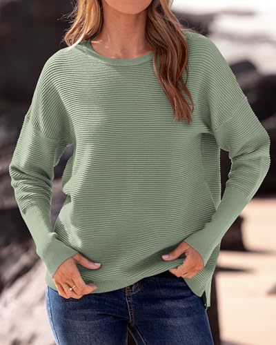 BTFBM Fall Sweaters for Women 2025 Casual Long Sleeve Sweater Striped Loose Fit Pullover Tops
