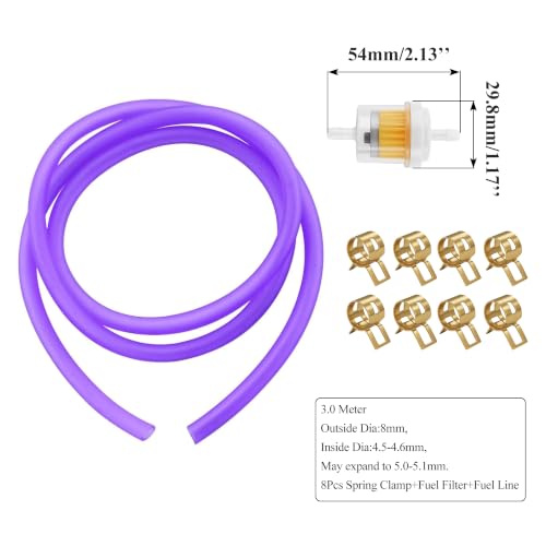 Image of PRO BAT 9.85 Ft 0.2'' I.D. Fuel Line+ 0.35 inch I.D. Hose Clamps + Fuel Filters | for ATV Dirt Bike Go Kart Moped Pocket Bike Most of Chinese Scooter & Stratton Small Engines Purple