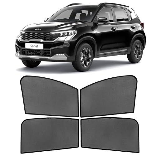 Image of AutoStory Custom Fit Black Mesh Car Sunshade for Kia Sonet | UV & Heat Protection Car Window Curtains | Privacy Car Sun Shade | Breathable Vehicle Specific Side Window Shades