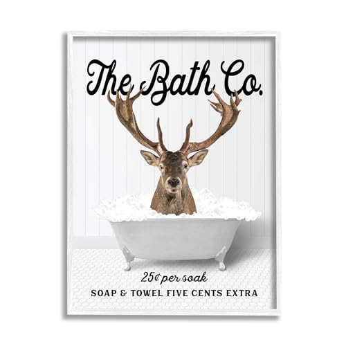 Image of 'Bubble Bathtub Deer'| Framed Giclee Art | Stupell Industries | White, 16 x 20 Inches, Easy to Hang and Sturdy, Made in USA, by Lettered and Lined