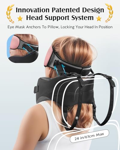 Image of YFONG Travel Pillow with Head Support & Sleep Mask for Long Flights, Pink