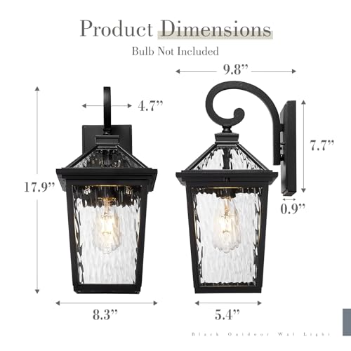 Image of zeyu 18-Inch Outdoor Wall Lantern, Black Water Ripple Glass, ZX58MB-SW BK