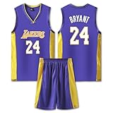 sinirttou Basketball Trikot Kinder Set, Nr.24 Basketball Training Trikot Lila, Basketball Kleidung für Junge und Mädchen, Größe 24 (Höhe:130-140 cm)