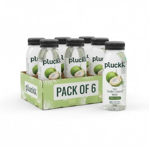 Image of Pluckk 100% Pure and Natural Tender Coconut Water - Pack of 6 (200mL Each) | Enriched with Electrolytes, Vitamins & Minerals | No Added Sugar | No Concentrates | 1200mL