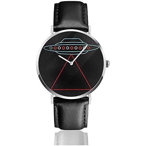Unisex Business Casual UFO Raumschiff Triangle Beam Uhren Quarz Leder Uhr