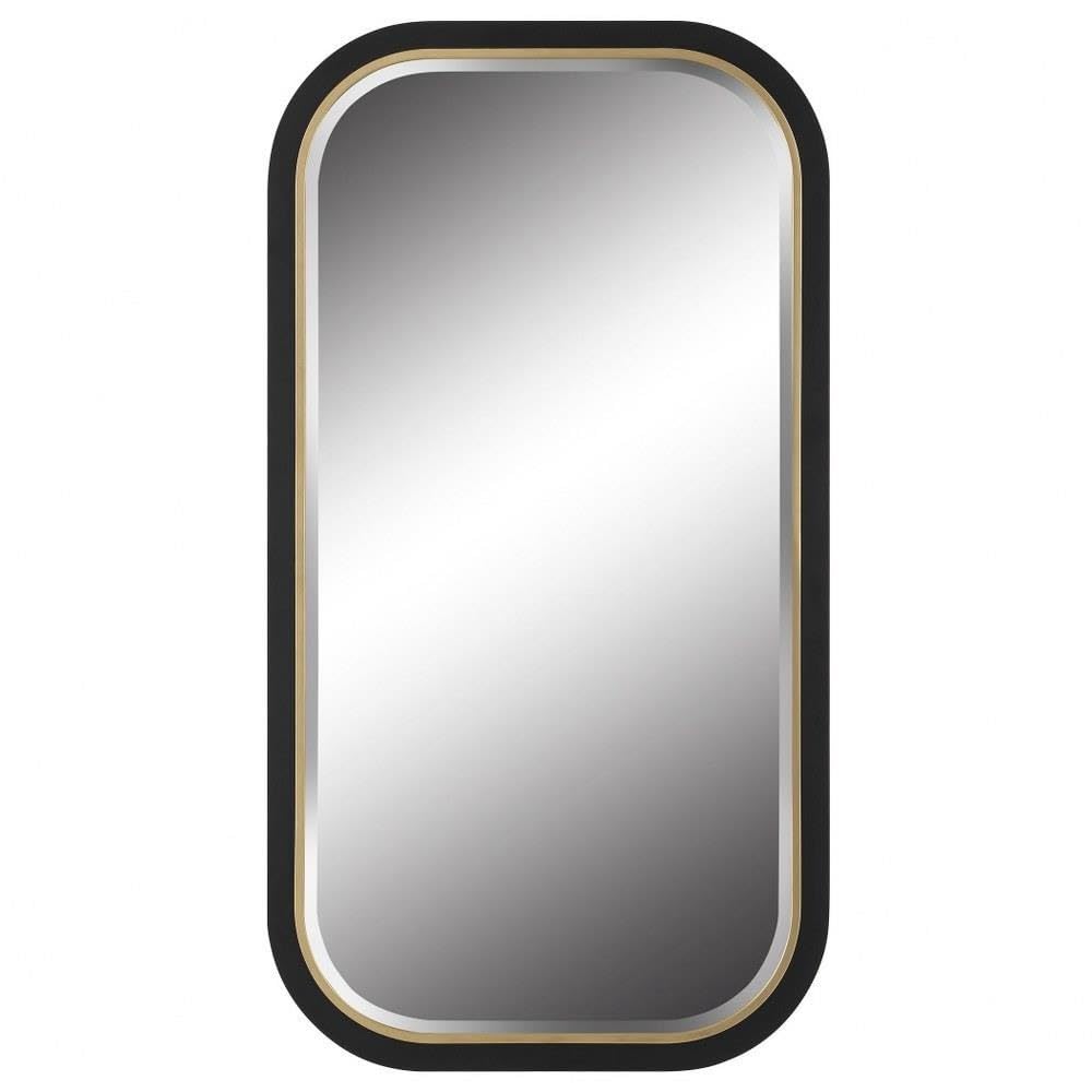 Uttermost Nevaeh Rectangle Contemporary Metal and MDF Mirror in Black/Gold