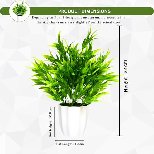 Image of fancymart Plastic Artificial Plant Bamboo Leaves Bunch in Pot - 32 cm Height | Elegant Home & Office Decor | Realistic Greenery for Indoor Decoration