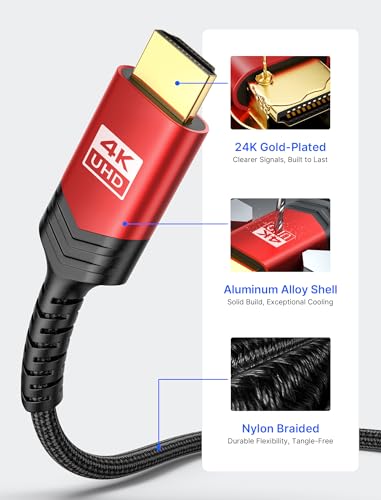 Image of Mini HDMI to HDMI Cable 6FT, JSAUX [Aluminum Shell, Braided] High Speed 4K 60Hz HDMI 2.0 Cord, Compatible with Camera, Camcorder, Tablet and Graphics /Video Card, Laptop, Raspberry Pi Zero W -Redaa‚¬¦