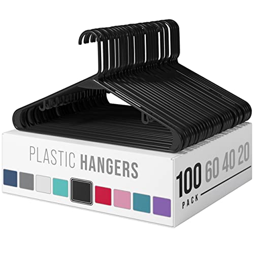 Plastic Clothes Hangers Heavy Duty - Durable Coat And Clothes Hangers - Lightweight Space Saving Laundry Hangers - Perfect Dorm Room Essentials For College Students Guys Or Girls - 100 Pack Black #TOP18