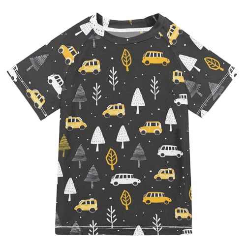 ALAZA Kids Rash Guard Toddler Swim Shirt Boy Girls Cars in Forest UPF 50+ Short Sleeve 4T