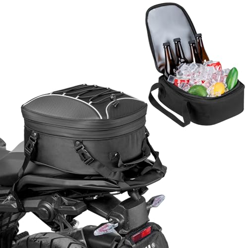 KEMIMOTO 2 IN 1 Motorrad Tasche 22-34L mit Kühlfunktion wasserdichte Motorrad Hecktasche Große Kapazität Erweiterbare Satteltasche Gepäckträgertasche 10L Isoliertasche