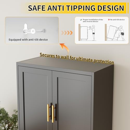 Image of Metal Kitchen Pantry Cabinet, 71 inchH x 28 inchW x 14 inchD Cabinet with 2 Doors and 4 Adjustable Shelves, Kitchen Pantry Storage Cabinet, Metal Pantry Cabinet for Kitchen, Dining Room, Living Room-Black