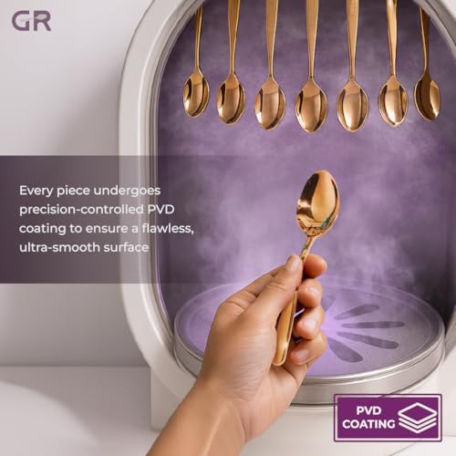 Image of GROX Curve Tea Spoon - Set of 6 | Gold | 14 cm | 304 Stainless Steel 18 /8 | Elegant Tea Spoon