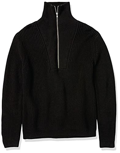 Image of Cable Stitch Women's Half Zip Cotton Pullover Sweater - Solid V-Neck Collar Loose Rib-Knit Long Sleeve Top