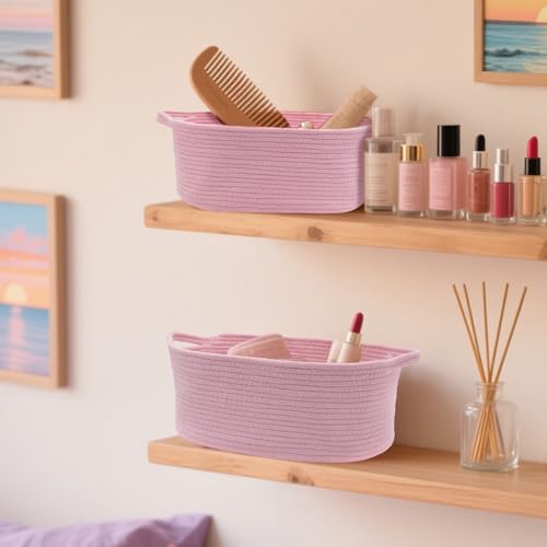Image of Woven Basket with Gift Bags and Ribbons, 14 inchX 10 inch X 6 inch Storage Basket Pink | Gift Storage Organizer Basket Bin Shelf Shelves Cotton Rope Basket for Nursery, Pet Toys