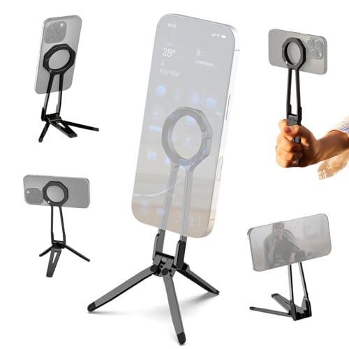 Image of ZORBES Magnetic Phone Tripod Stand for iPhone, 360 Degree Adjustable Aluminium Maglock Smartphone SelfieTripod Pocket Cell Phone Stand Magnet Quick Mount Compatible with iPhone 16 15 14 13 12