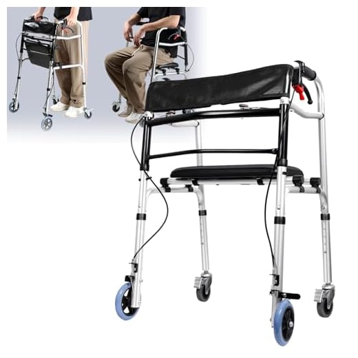 Walking Frames for The Elderly with 4 Universal Wheels, Height Adjustable Folding Walker for Seniors with Seat and Handbrake, Stand-Assist Walking Aids, Mobility & Daily Living Aids